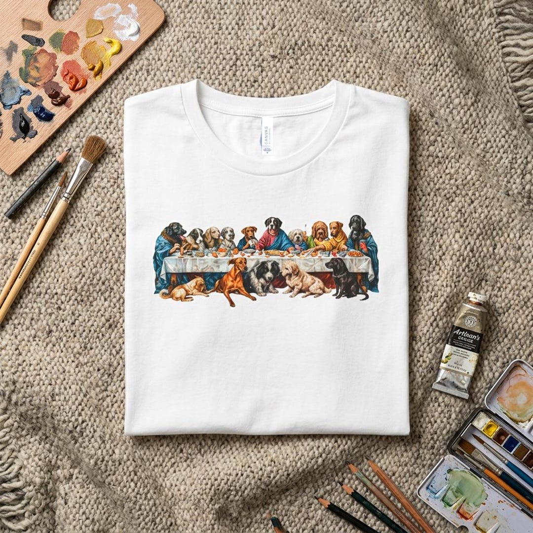Last Bark Supper T-shirt, Funny Dog Lover Gift, Leonardo Da Vinci