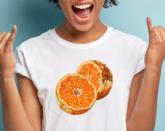 Orange Disco Ball Graphic Tee: Groovy 70s Party Shirt