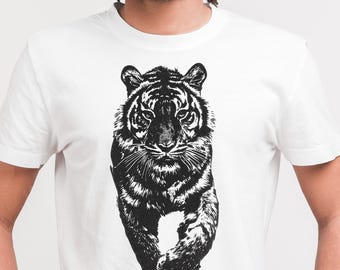 Running Tiger Tee | Big Cat Illustration, Unisex Jungle Wildlife Shirt