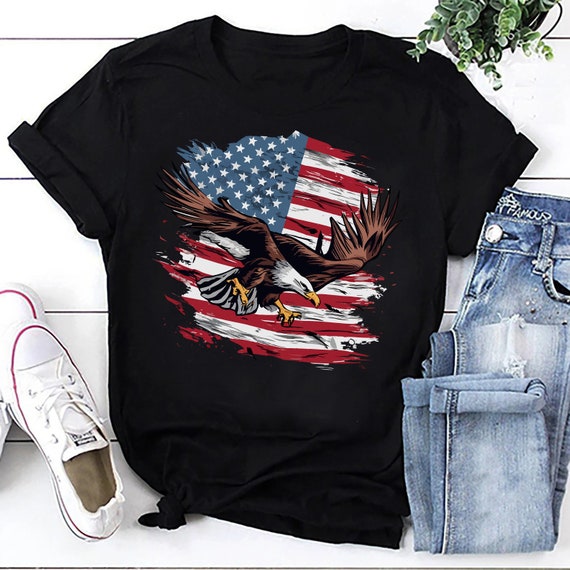 T-shirt Patriotique USA Eagle Flag - Style Distressed, Coupe Regular, Neuf Avec étiquettes