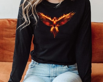 Camiseta de manga comprida Flaming Phoenix: Camiseta Rebirth Firebird