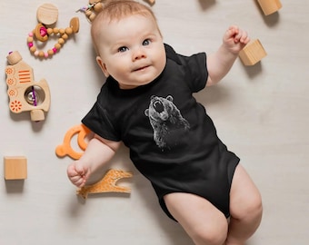 Body Urso Rugidor | Estampa de Urso para Bebê, Macacão Animal Selvagem