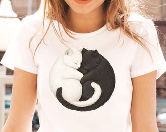Yin Yang Cat Tee: Sleeping Cats Graphic Unisex T-Shirt