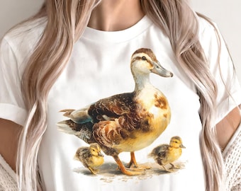 Mama Duck with Ducklings Tee | Vintage Watercolor Duck Family Illustration Shirt | Wildlife Nature Gift