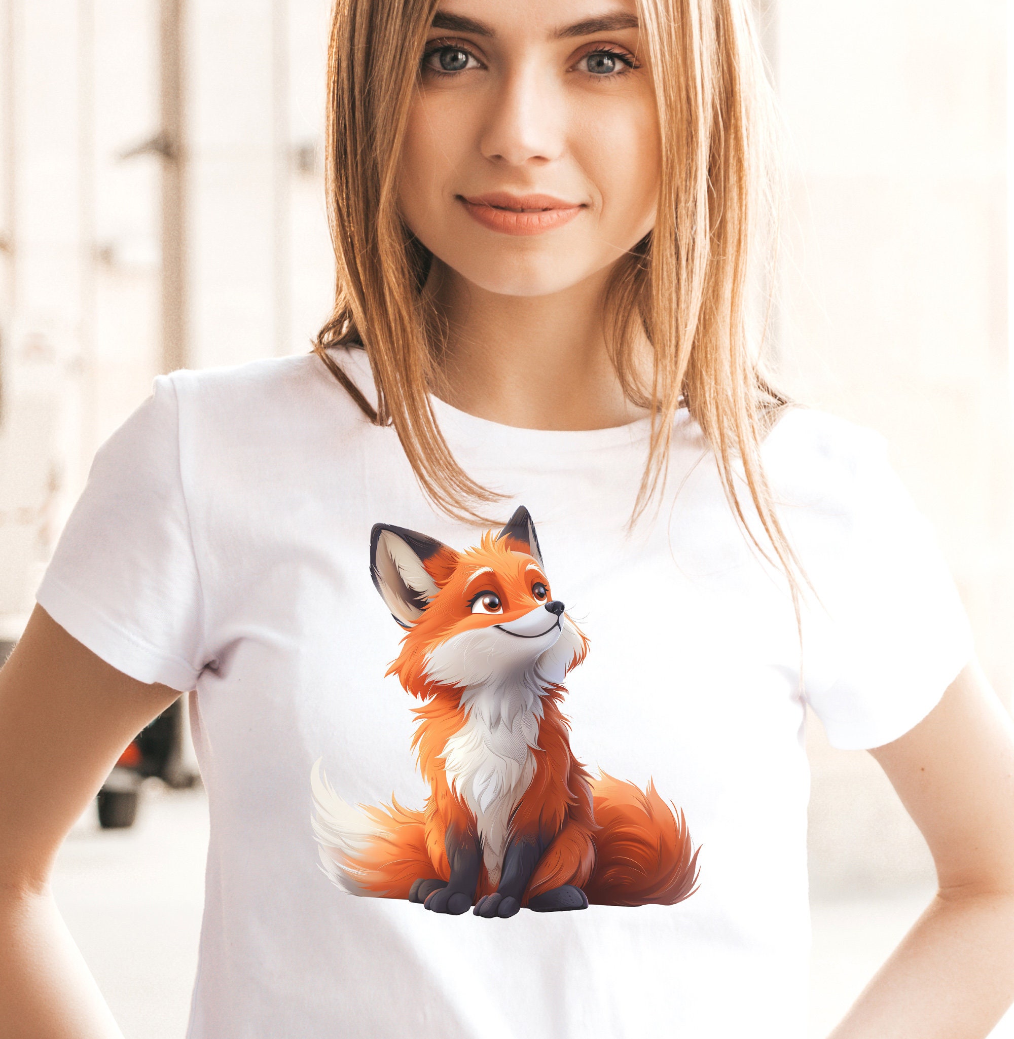 Donna Y2K Animal Fox Stampata Maglietta Casual Manica Corta