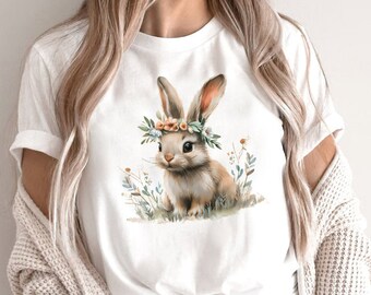 Gebloemd T-shirt konijn, lente-shirt konijn, cadeau natuurliefhebber