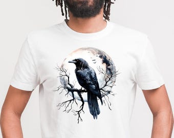 Maglietta gotica Raven Moon: maglietta da corvo stregone, abbigliamento folkloristico oscuro