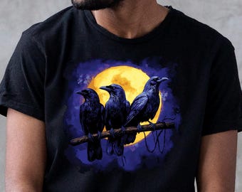 Raven Moon T-Shirt: Gothic Krähe T-Shirt, Halloween Fashion