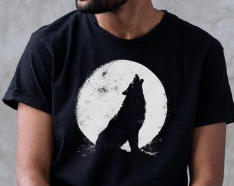 Camiseta unissex Full Moon Howling Wolf, camiseta de acampamento para amantes da natureza