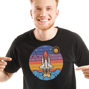 Retro Space Shuttle Launch Shirt, NASA Space Exploration T-Shirt, Astronomy Tee, Space Lover Gift, Rocket Shirt, Galaxy TShirt