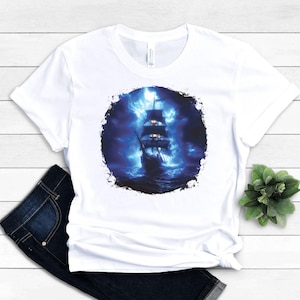 Sailing Ship Unisex Tee, Pirate Ship Shirt, Stormy Sea Tee, Nautical T-Shirt, Gift for Sailor, Sailing Top, Boat Owner Jersey