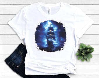 Stormy Pirate Ship Unisex Tee: Nautical Adventure Shirt
