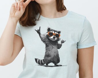 Camiseta engraçada com estampa de guaxinim, camiseta com estampa de animal festeiro