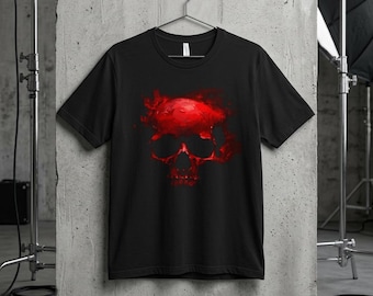 Scary Red Skull Graphic Tee: Gothic Horror Shirt