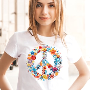Floral Peace Sign Shirt, Boho Peace T-Shirt, Hippie Peace Symbol, Love And Peace Tee, Flower Hippie Shirt, Music Festival Tee Shirt