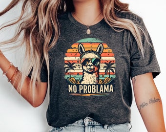 No Problama Llama T-Shirt: Funny Retro Style Summer Tee, Chill Beach Vibes Gift