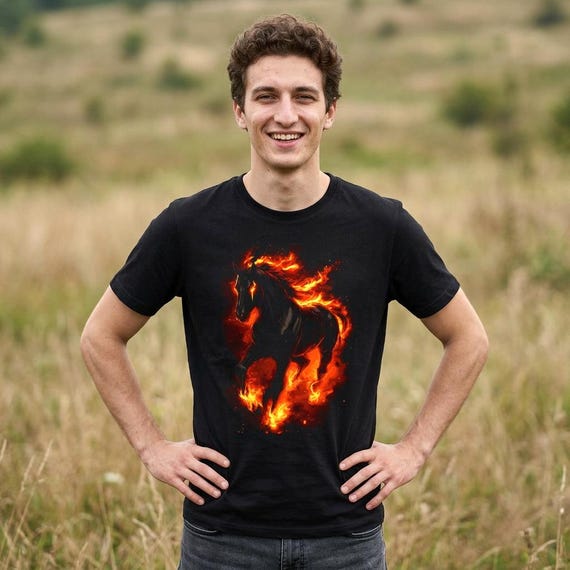 タレントカード Rest&Recreation RR horse graphic tee Flaming Horse Graphic Tee: Fiery Stallion Unisex T-shirt