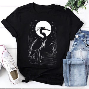 Moonlit Heron T-Shirt: Bird Watcher Nature Lover Gift
