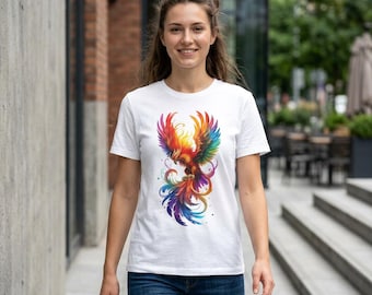 Phoenix T-Shirt: Inspirational Rebirth Rise from the Ashes Women Tee, Flaming Bird Boho Shirt