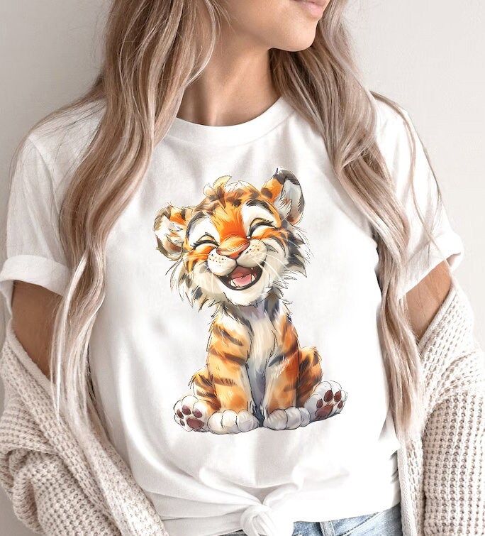 Camiseta "Cachorro de tigre feliz": Camiseta de acuarela con animales de guardería