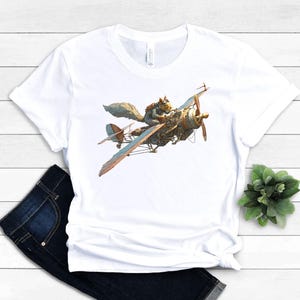 Funny Flying Squirrel Unisex Tee, Steampunk Aviator Shirt, Squirrel Lover Gift, Graphic Cartoon Tee, Gift for Pilot, Steampunk Plane T-Shirt
