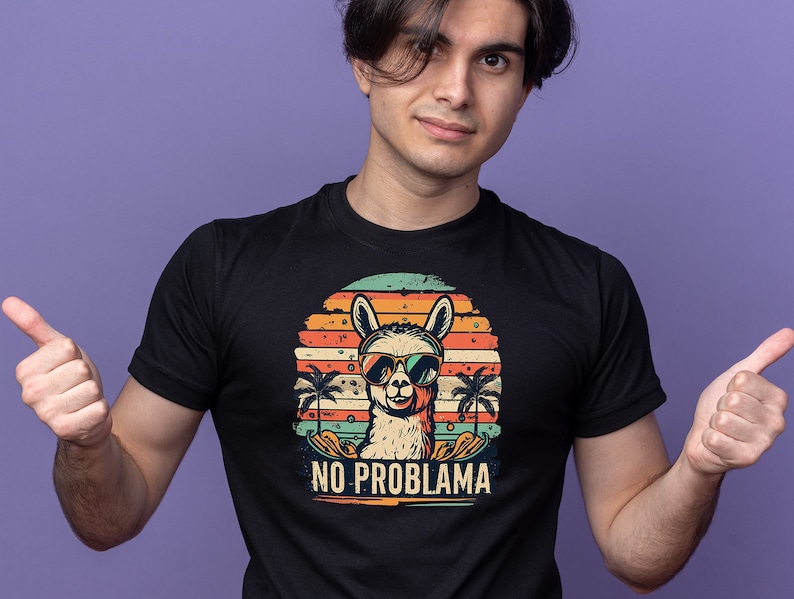 No Problama Shirt, Llama Lover Shirt, No Probllama T-shirt, Funny Retro ...