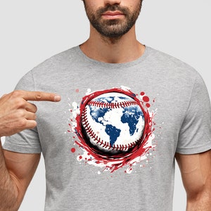 Baseball Shirt, Baseball Globe T-shirt, American Baseball Tee, Gift For Baseball Player, Unisex Baseball Fan Shirt, Patriotic Baseball Shirt
