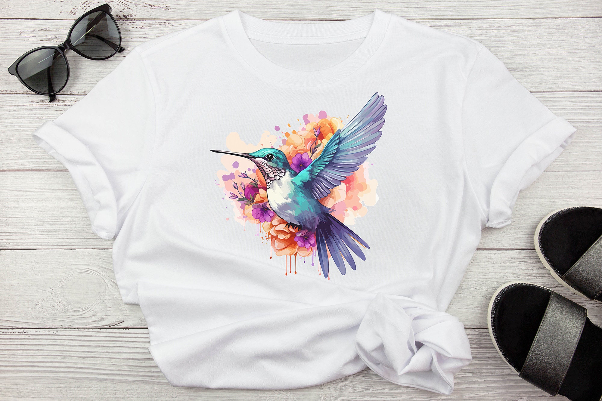 Floral And Bird Art T-Shirt - Fine Art