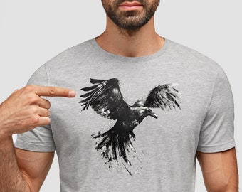 Soaring Raven T-Shirt: Norse Pagan Gothic Crow Tee