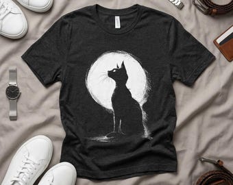 Camiseta Black Cat Moonlight, Silhueta de Gatinho Gótico, Camiseta Noite de Bruxa