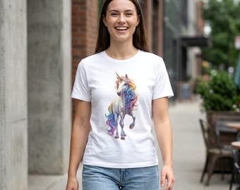 Rainbow Unicorn T-Shirt: Fantasy Magical Tee for Ladies, Mythical Animal Birthday Gift
