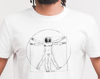 Camiseta Homem Vitruviano de Leonardo Da Vinci; Camiseta de Arte Clássica, Desenho Renascentista Italiano