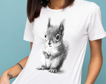 Camiseta com estampa de esquilo bebê: Camiseta unissex de algodão com estampa de vida selvagem