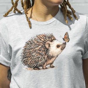 Hedgehog and Butterfly Shirt, Cute Hedgehog Gift for Her, Funny Hedgehog Tee, Hedgehog Lover T-Shirt, Country Women Shirt, Farm Life TShirt