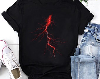 Red Lightning Bolt T-Shirt: Thunder Tee, Stormy Weather Shirt