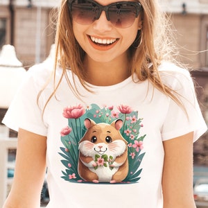 Floral Hamster Shirt, Cute Hamster Shirt, Unisex Hamster T-Shirt, Hamster Lover Gift, Hamster Tee, Wildflowers Tshirt, Nature Lover Shirt