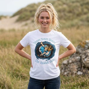 Alice in Wonderland T-Shirt: Down the Rabbit Hole Adventure Tee, Lewis Carroll Fairytale Gift