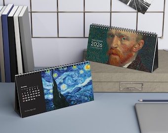 Calendário de mesa Van Gogh Art 2026: decoração para escritório e presente para artistas