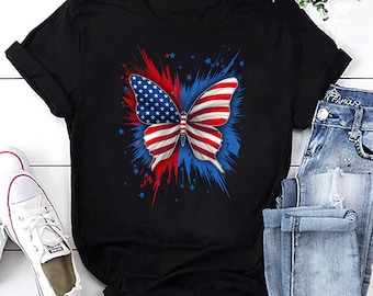 Patriotic Butterfly T-Shirt: USA Flag Floral Tee