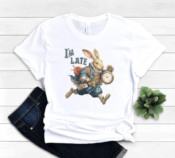 Alice in Wonderland T-shirt: White Rabbit, I'm Late, Book Lover