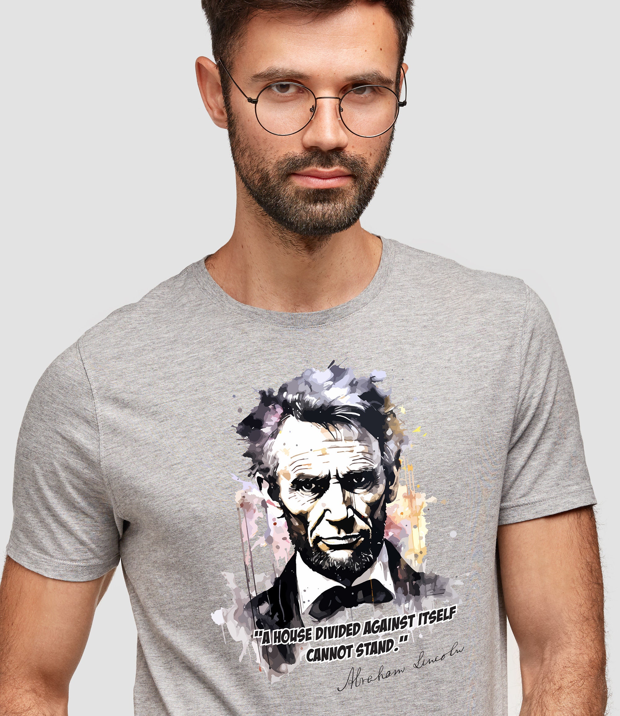 Chemise Abraham Lincoln Homme Taille XL Bleu - Manches Courtes, Graphique, Occasion Bon état