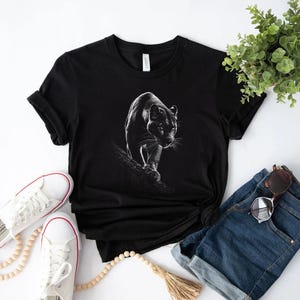 Panther T-Shirt, Black Cat Tee, Jungle Animal Shirt, Safari Wildlife Top, Prowling Panther Top, Black Panther, Mountain Lion, Puma Shirt