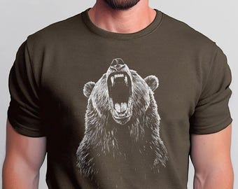 Roaring Grizzly Bear T-Shirt: Wildlife Graphic Tee, Outdoor Adventure Clothing, Hiking Camping Gift