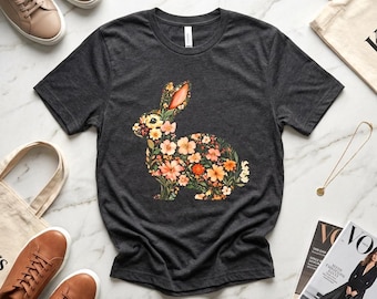 Floral Rabbit Tee | Spring Bunny Shirt, Woodland Wildlife Animal Design