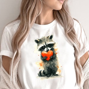 Raccoon Love Shirt, Valentine Raccoon T-shirt, Heartfelt Raccoon Tee, Cute Raccoon with Heart, Watercolor Trash Panda Tee, Animal Lover Gift