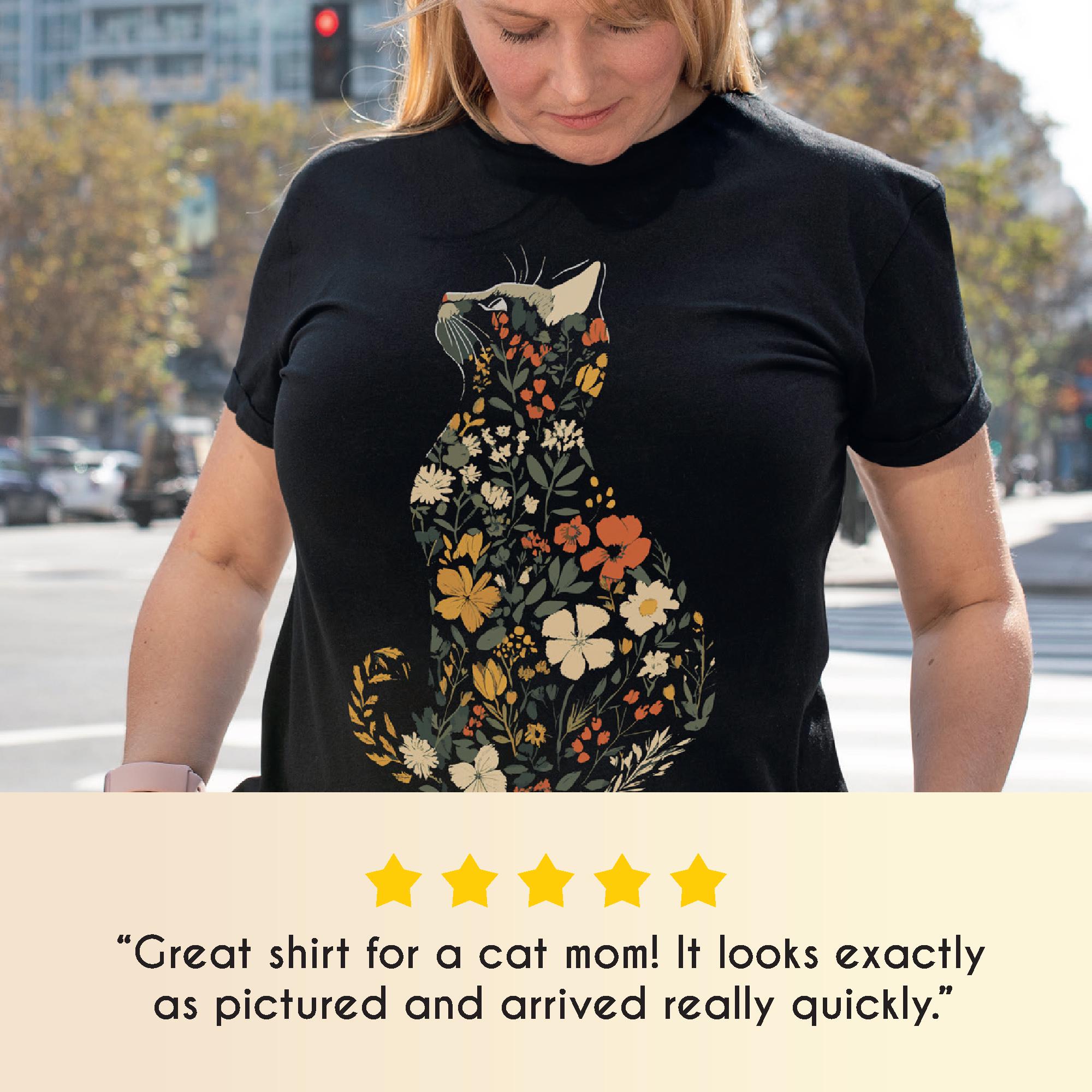 Floral Cat T-shirt: Nature Graphic Tee, Cat Lover Gift, Flower Kitty ...