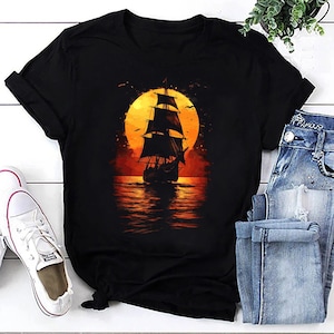 Vintage Sailing Ship T-Shirt: Nautical Ocean Lover Tee, Pirate Shirt