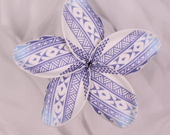 Blue & White Tribal Tattoo Frangipani Real Touch 11cm, Lifelike Artificial Flowers for Weddings and Home Decor, beach theme flowers