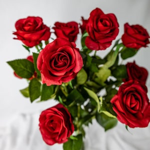 Red Real Touch Half Bloom Rose  - Realistic Artficial Flowers