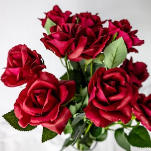 Red Real Touch Open Bloom Rose Stem – Artificial Red Rose, Faux Real Touch Flower for Wedding Bouquets & Home Décor